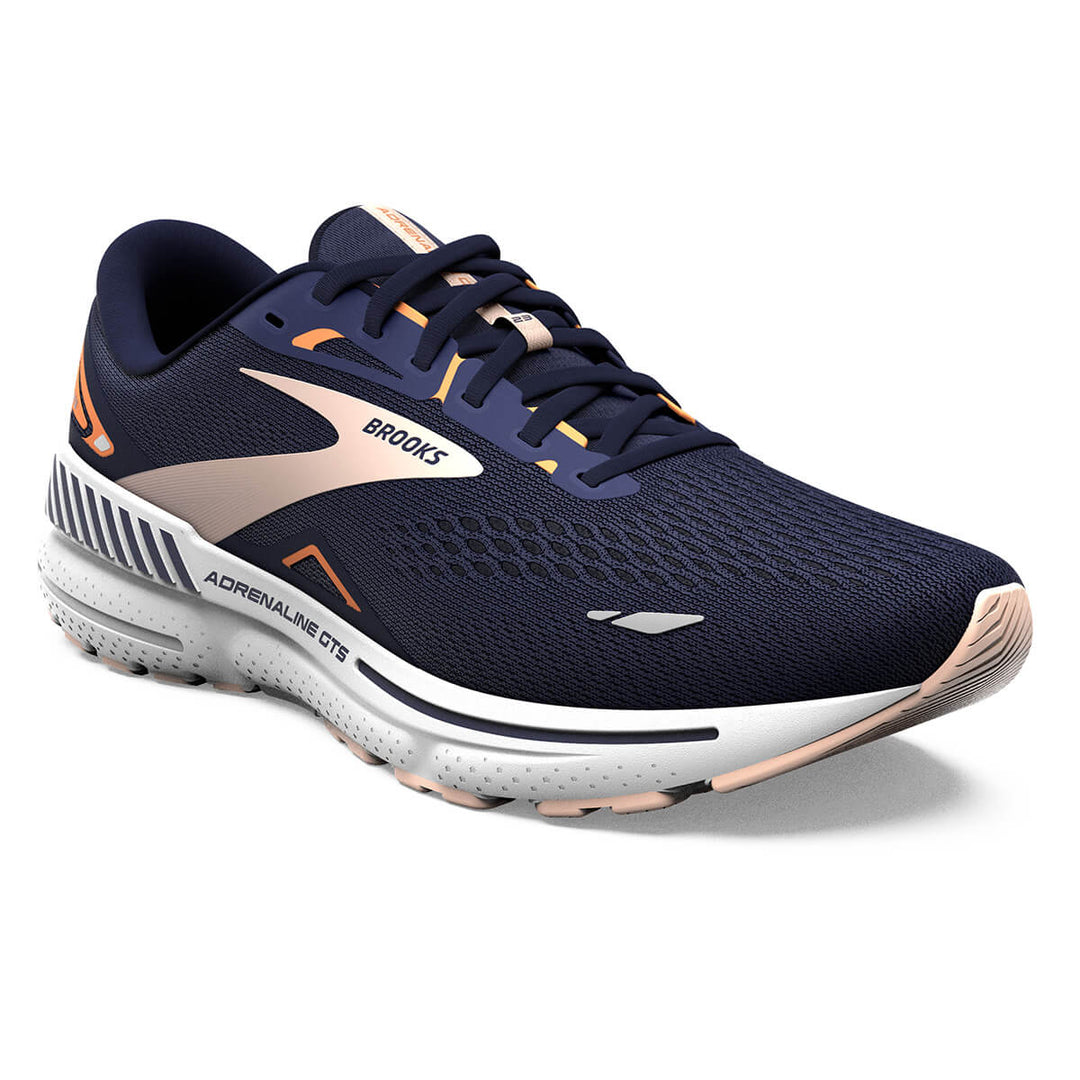 Brooks Adrenaline GTS 23 Womens Running Shoes | Peacoat/tangerine | front view