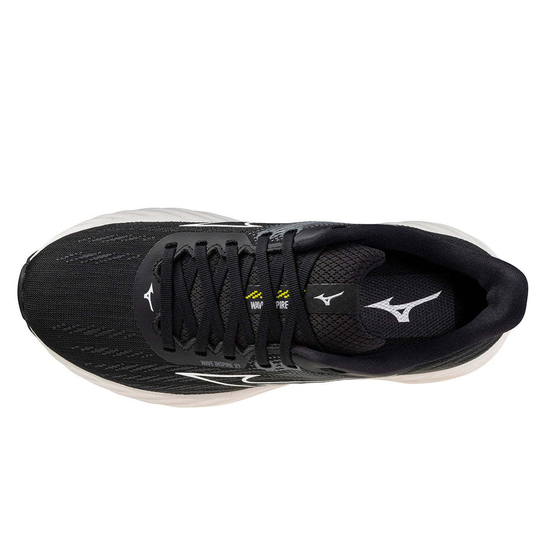 Mizuno Wave Inspire 21 Womens | Black/White/Vibrant Yellow
