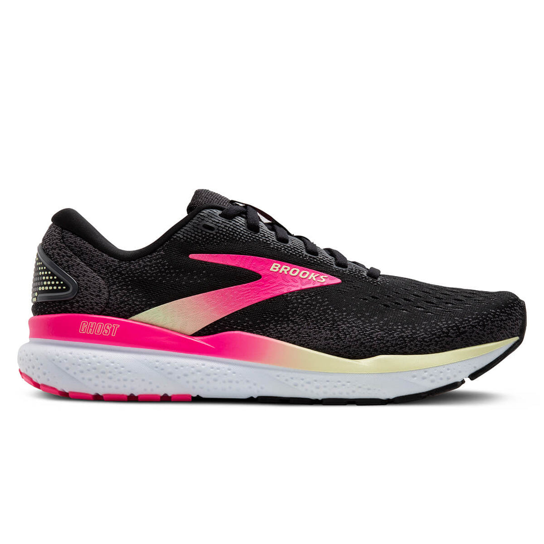 Brooks Ghost 16 Womens Running Shoes | Black/pink/yellow