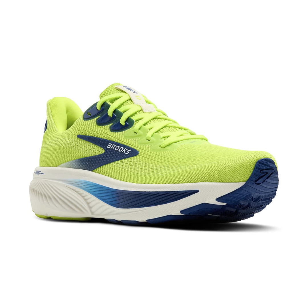 Brooks Ghost 17 Mens Running Shoes Acid Lime Navy front angle