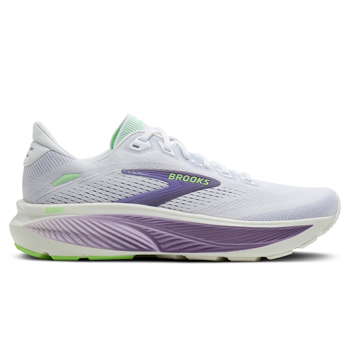 Brooks Ghost 18 Womens | White/purple Hebe/green