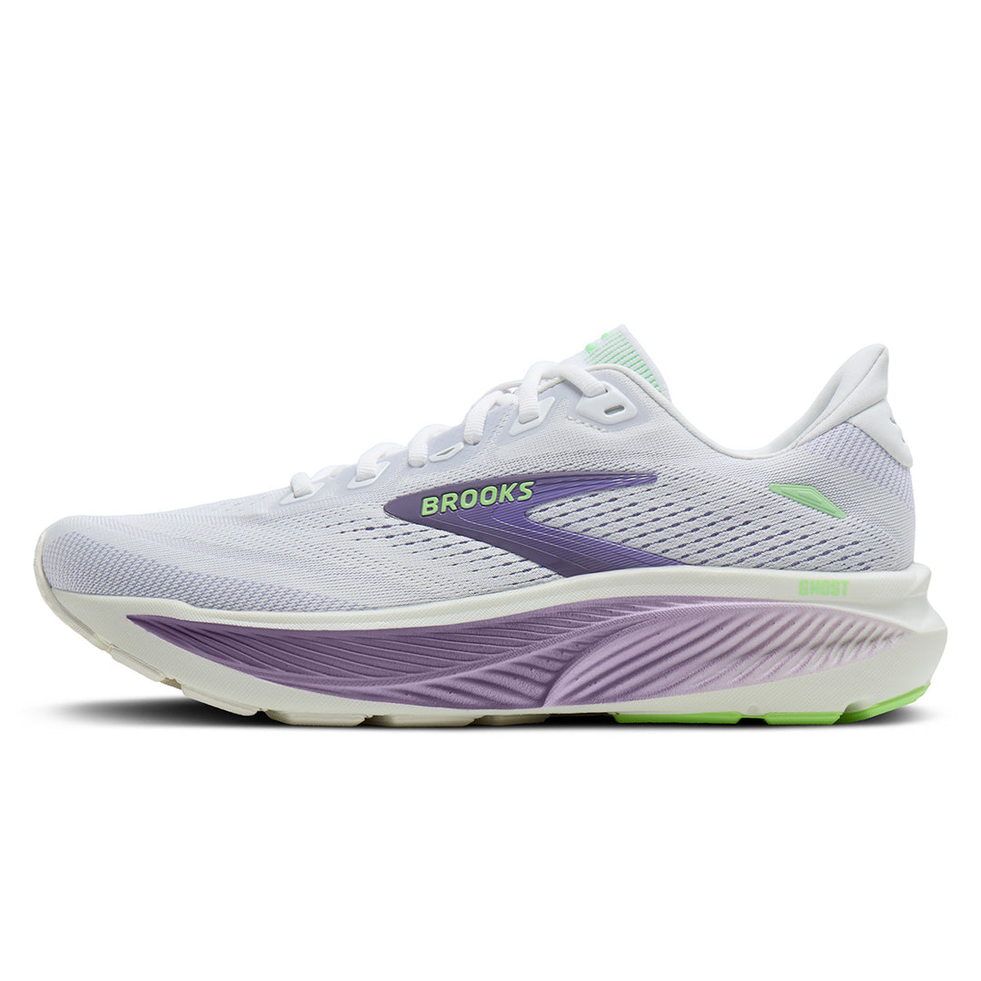 Brooks Ghost 18 Womens | White/purple Hebe/green