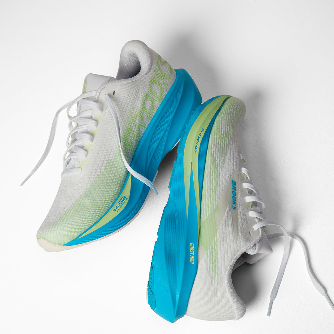 Brooks Ghost Amp Mens | White/blue/paradise Green
