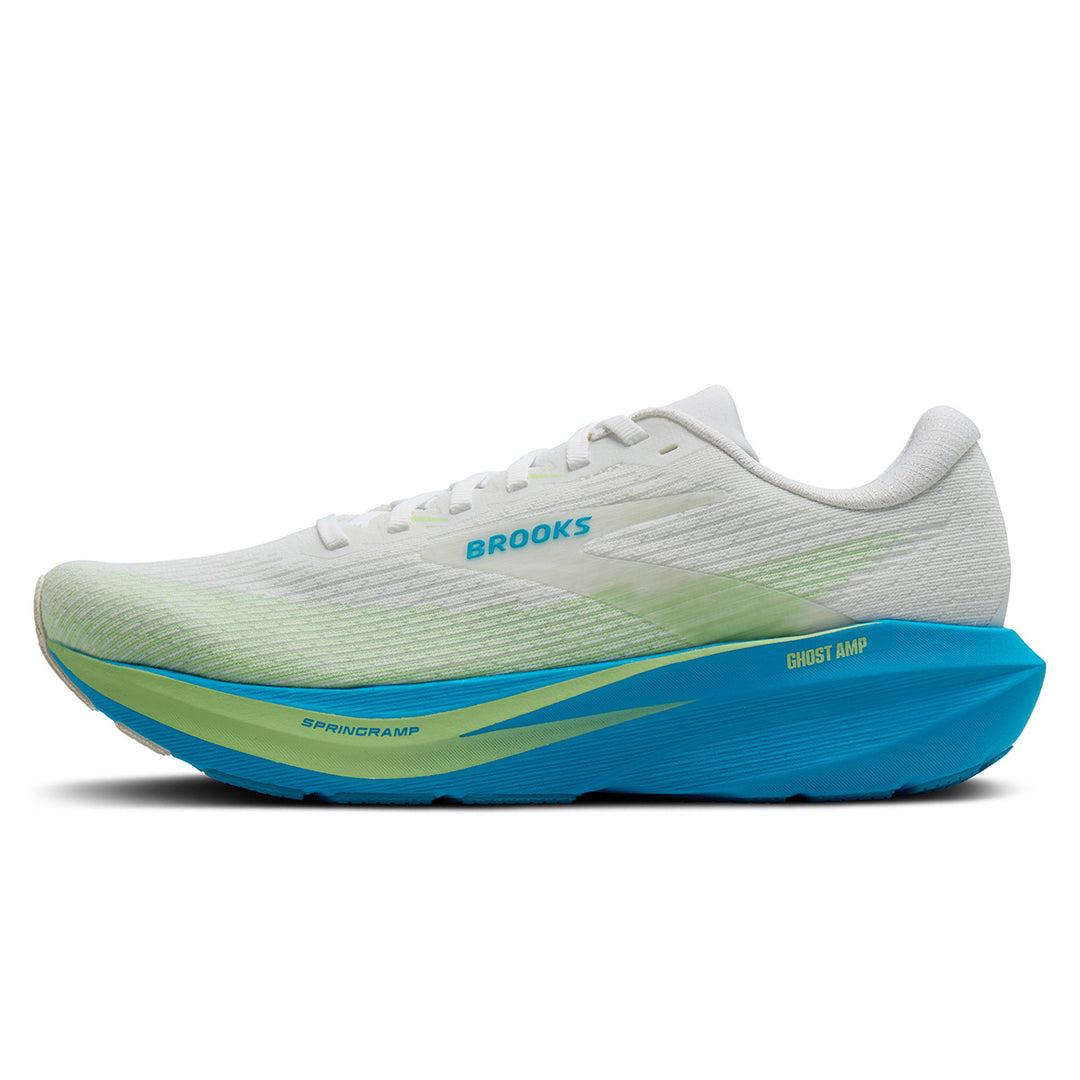 Brooks Ghost Amp Mens | White/blue/paradise Green