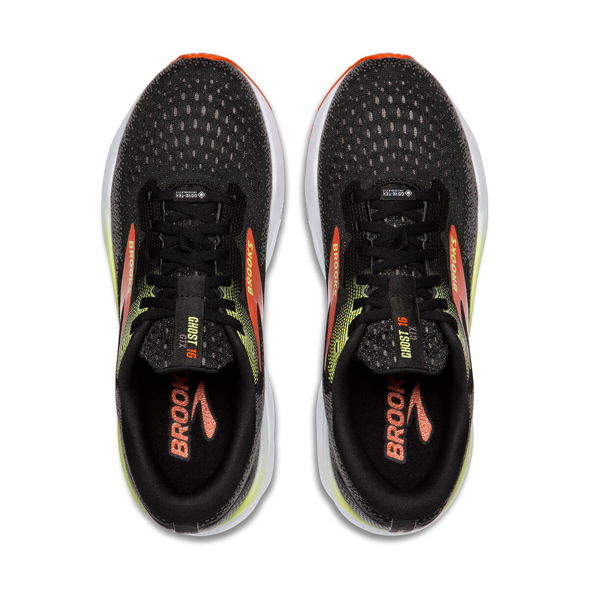 Brooks Ghost 16 GTX Mens Running Shoes Black mandarin Red green Alexandra Sports