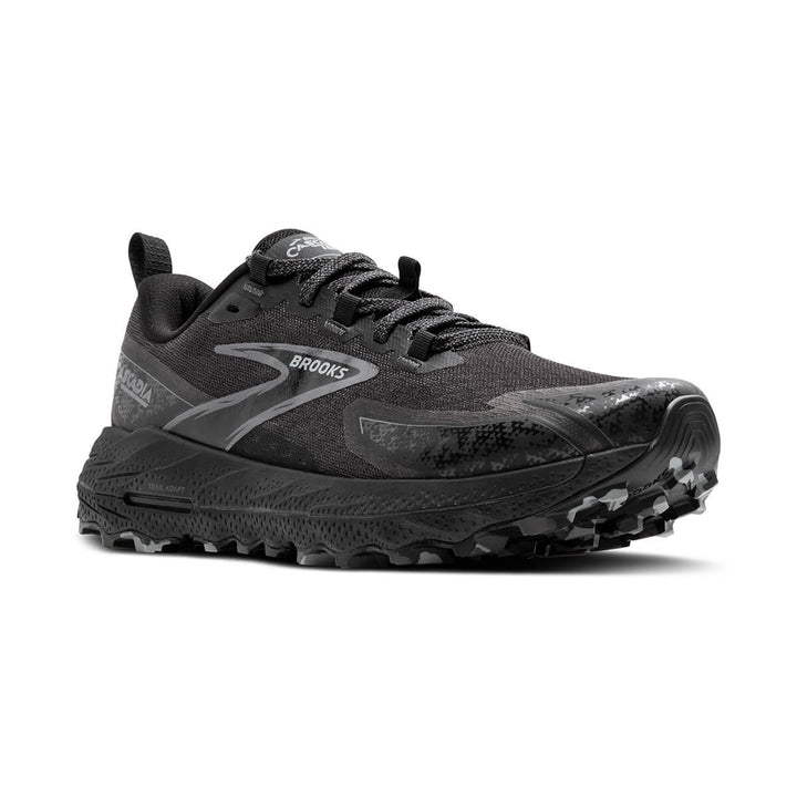 Brooks Cascadia 18 Mens Trail Shoes | Black front angle