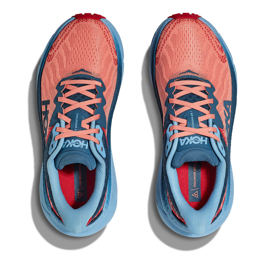 Hoka Challenger 7 Womens Trail Running Shoes | Papaya / Real Teal mesh vent material