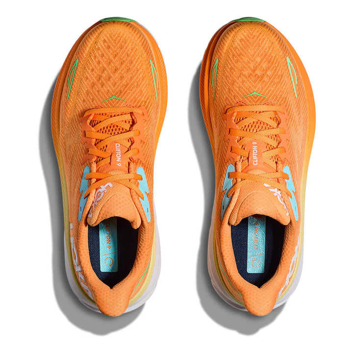 Hoka Clifton 9 Mens Running Shoes | Solar Flare top view