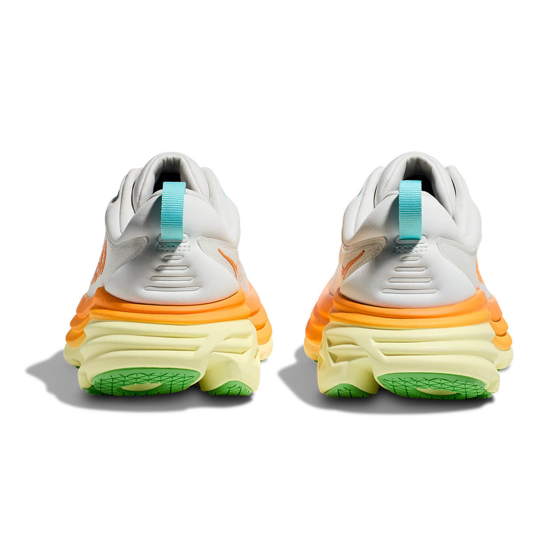 Hoka Bondi 8 Mens Running Shoes | Blanc De Blanc / Solar Flare back heel drop