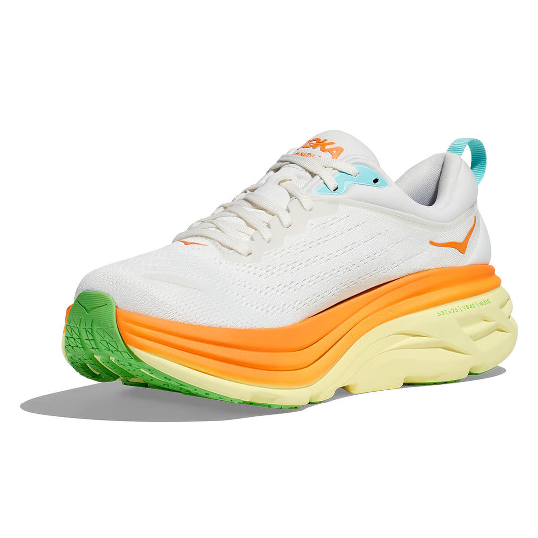 Hoka Bondi 8 Mens Running Shoes | Blanc De Blanc / Solar Flare foam cushioning