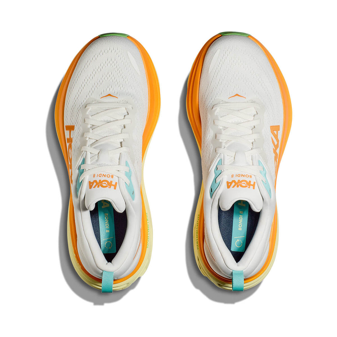 Hoka Bondi 8 Mens Running Shoes | Blanc De Blanc / Solar Flare mesh top