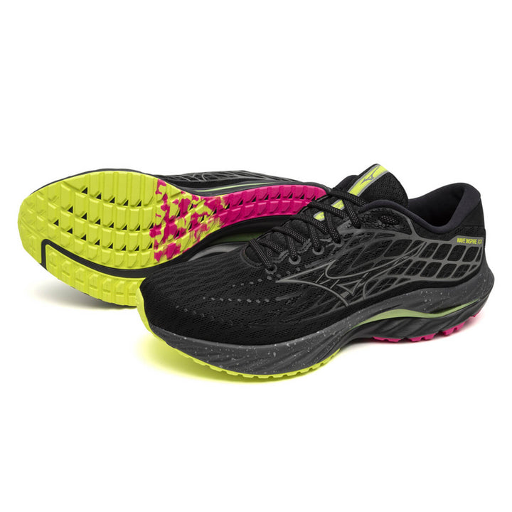 Mizuno Wave Inspire 20 Unisex | Black/silver/sunny Lime pair