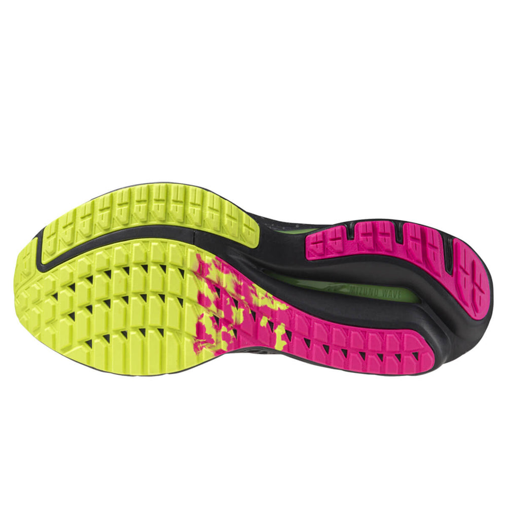 Mizuno Wave Inspire 20 Unisex | Black/silver/sunny Lime sole