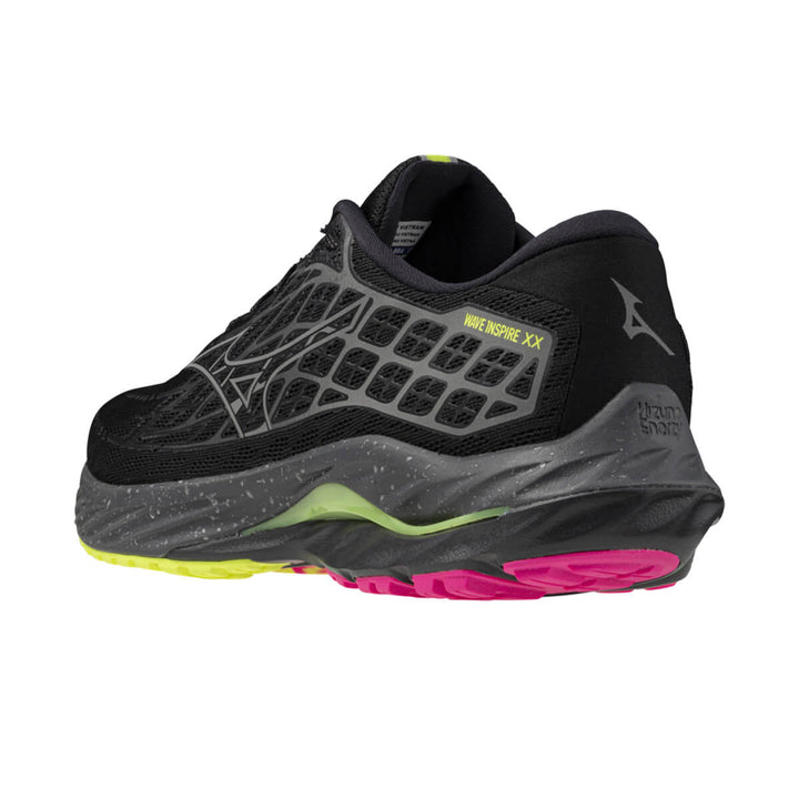 Mizuno Wave Inspire 20 Unisex | Black/silver/sunny Lime back