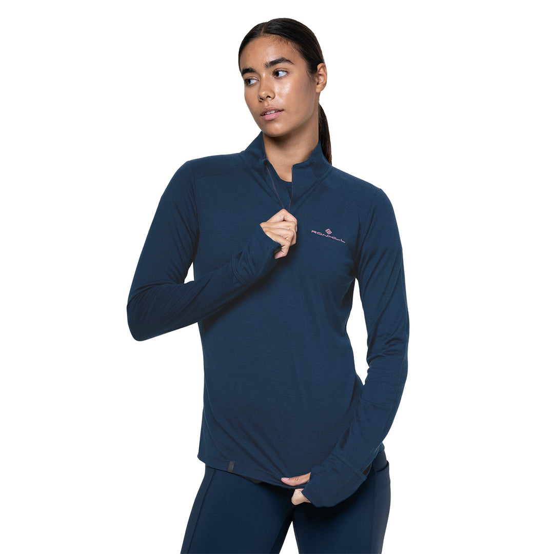 Ronhill Tech Merino 1/2 Zip Womens | Dark Navy/Dusty Tulip